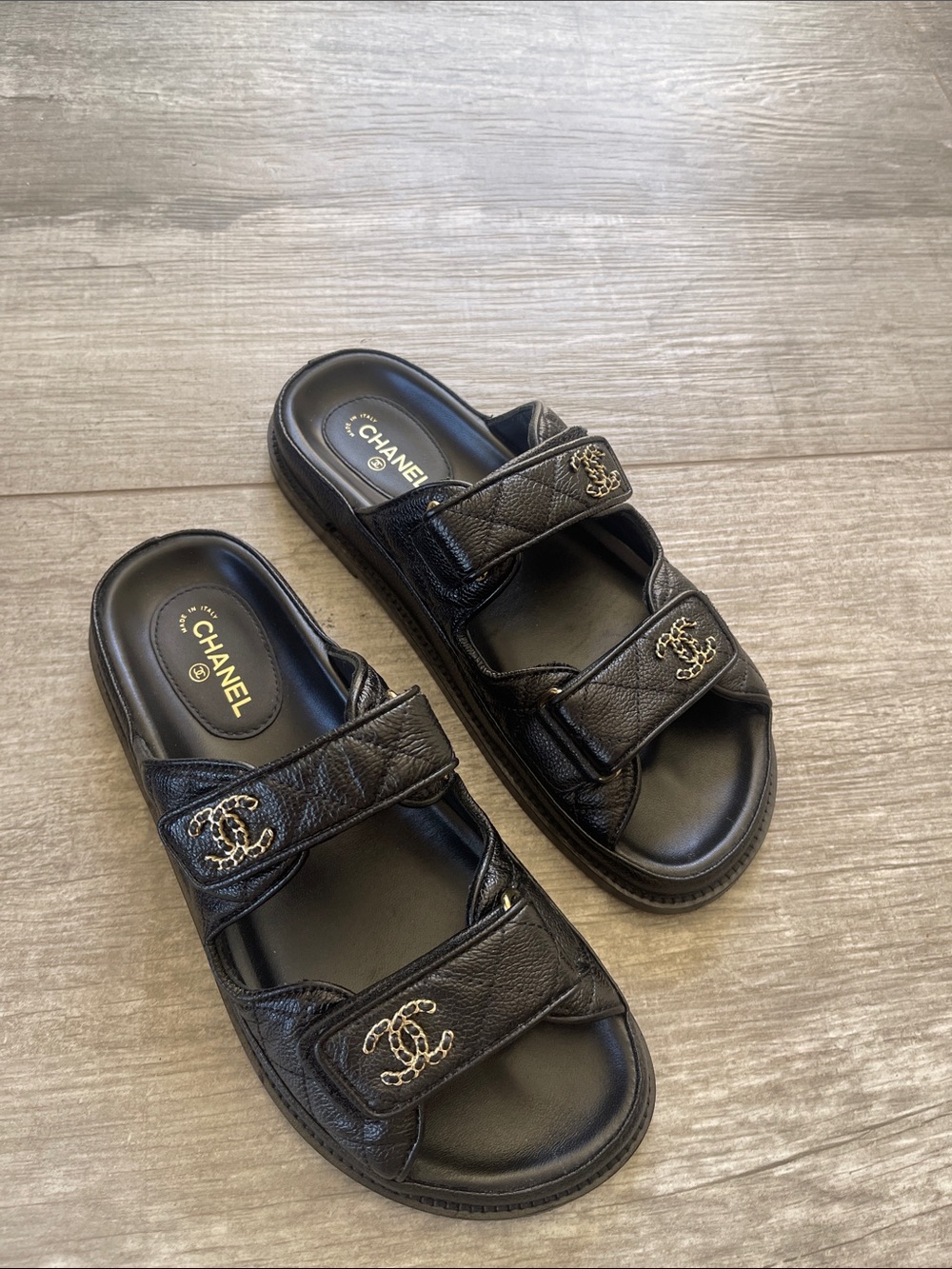 Chanel Grained Calfskin Velcro Sandal/ Slides - Picture 4 of 12